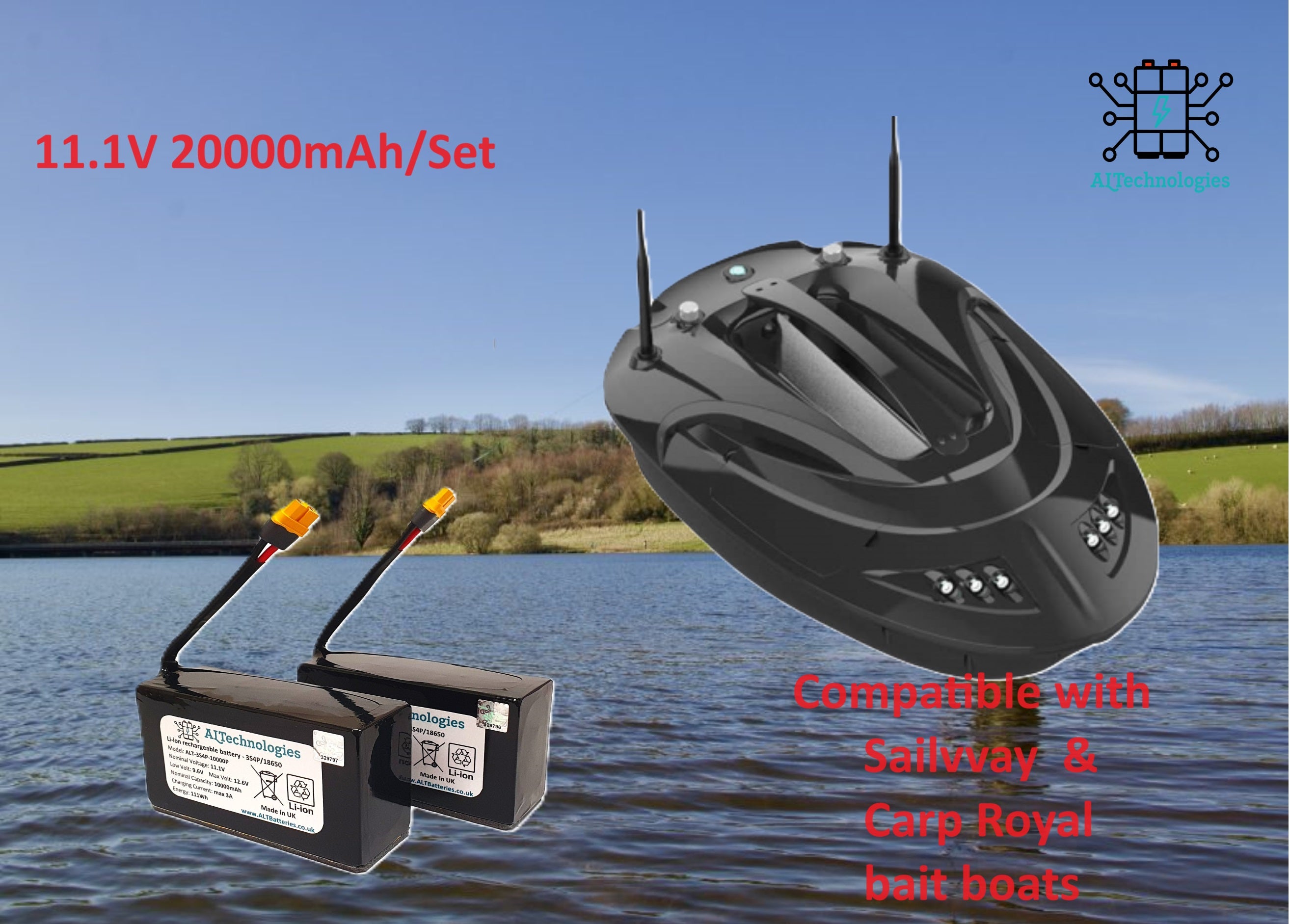 Sailvvay Bait Boat compatible battery packs 11.1V 20000mah /set Li